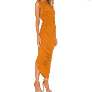 Norma Kamali Diana Gown Bronze One Shoulder Ruched Dress L